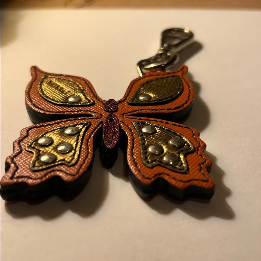 Prada Butterfly orange and gold Bag/Key Charm saffiano - Picture 2 of 5